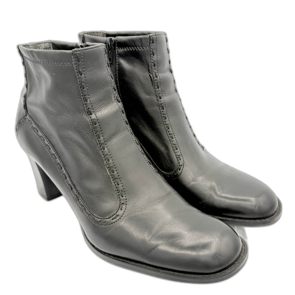 Franco Sarto Black Faux Leather Block Heel Ankle Boots Vintage Style size 8.5M